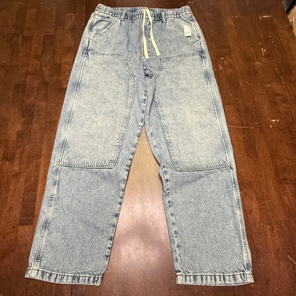 New Gap Double Knee Ultra Soft Pull On Jeans Mens M Light Wash Baggy 732287-01-1